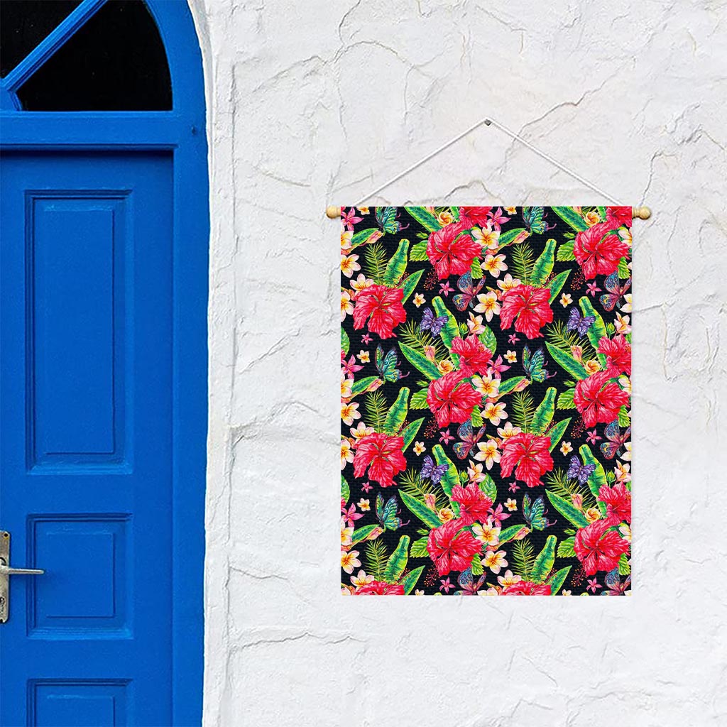 Exotic Hibiscus Flowers Pattern Print Garden Flag