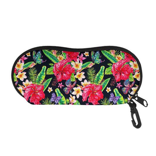Exotic Hibiscus Flowers Pattern Print Glasses Case