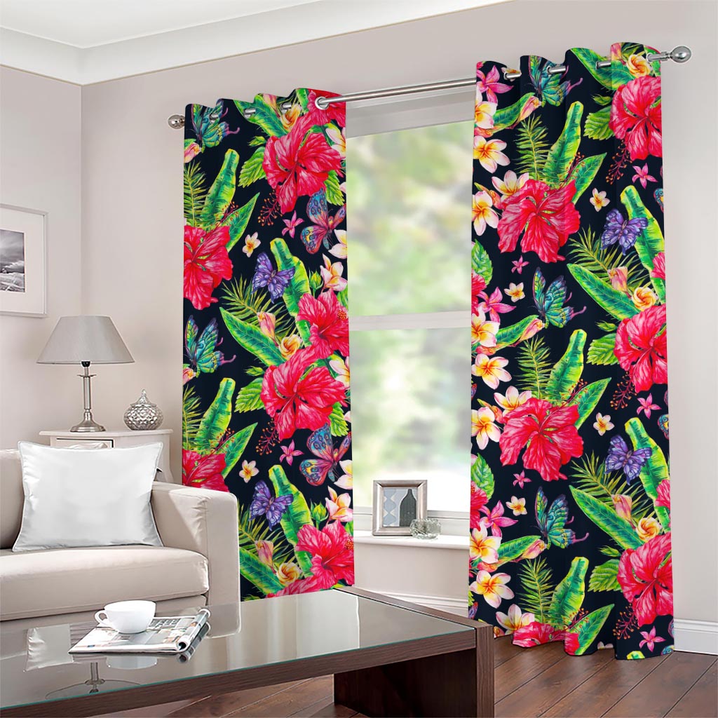 Exotic Hibiscus Flowers Pattern Print Grommet Curtains