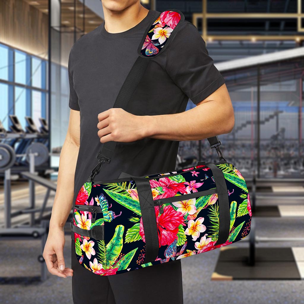 Exotic Hibiscus Flowers Pattern Print Gym Bag