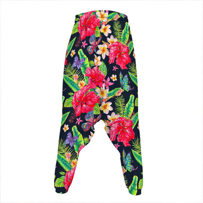 Exotic Hibiscus Flowers Pattern Print Hammer Pants