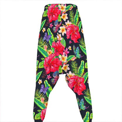 Exotic Hibiscus Flowers Pattern Print Hammer Pants