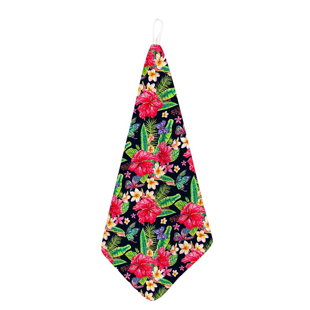 Exotic Hibiscus Flowers Pattern Print Hand Towel