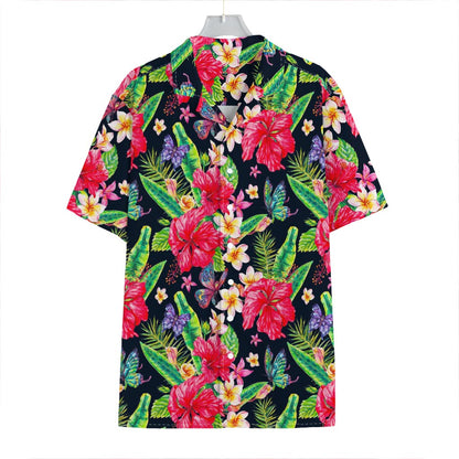 Exotic Hibiscus Flowers Pattern Print Hawaiian Shirt