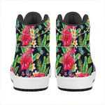 Exotic Hibiscus Flowers Pattern Print High Top Leather Sneakers
