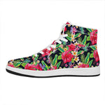 Exotic Hibiscus Flowers Pattern Print High Top Leather Sneakers