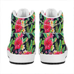 Exotic Hibiscus Flowers Pattern Print High Top Leather Sneakers
