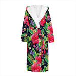 Exotic Hibiscus Flowers Pattern Print Hooded Bathrobe