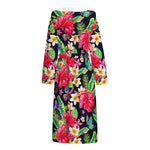 Exotic Hibiscus Flowers Pattern Print Hooded Bathrobe