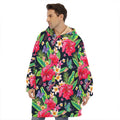 Exotic Hibiscus Flowers Pattern Print Hoodie Blanket