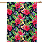 Exotic Hibiscus Flowers Pattern Print House Flag