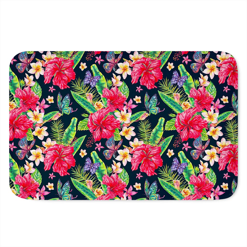 Exotic Hibiscus Flowers Pattern Print Indoor Door Mat