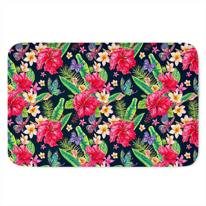Exotic Hibiscus Flowers Pattern Print Indoor Door Mat