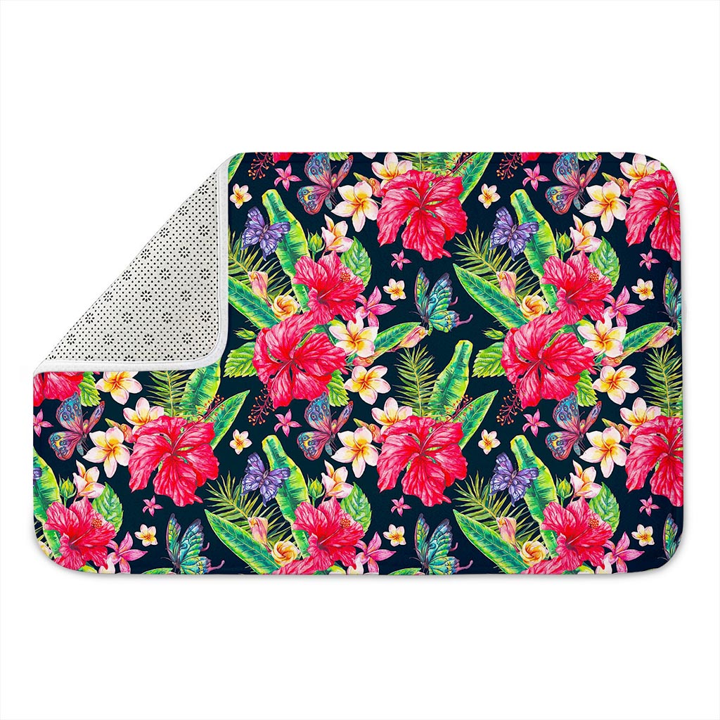 Exotic Hibiscus Flowers Pattern Print Indoor Door Mat