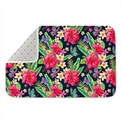 Exotic Hibiscus Flowers Pattern Print Indoor Door Mat