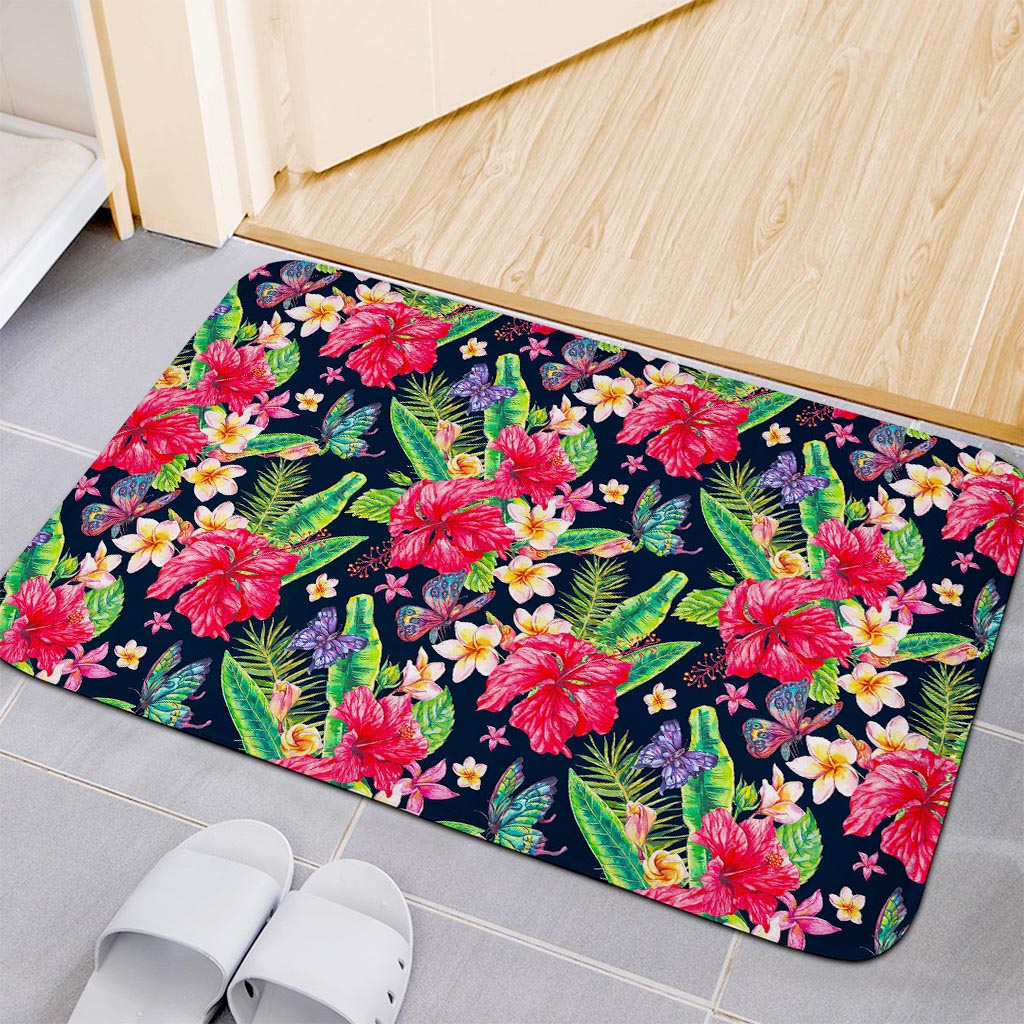 Exotic Hibiscus Flowers Pattern Print Indoor Door Mat