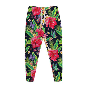 Exotic Hibiscus Flowers Pattern Print Jogger Pants