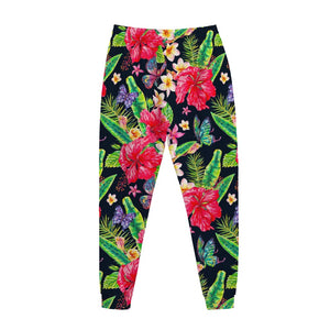 Exotic Hibiscus Flowers Pattern Print Jogger Pants