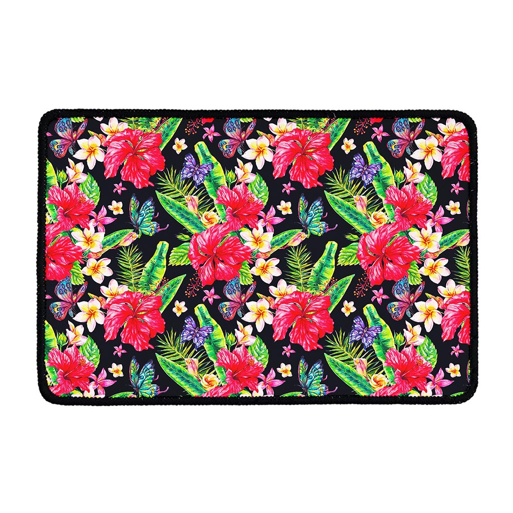 Exotic Hibiscus Flowers Pattern Print Kitchen Mat