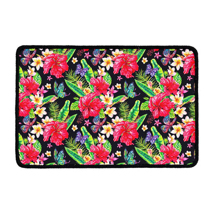 Exotic Hibiscus Flowers Pattern Print Kitchen Mat