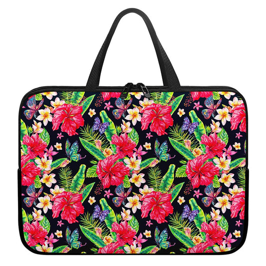 Exotic Hibiscus Flowers Pattern Print Laptop Sleeve With Handle