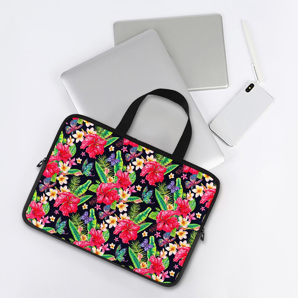 Exotic Hibiscus Flowers Pattern Print Laptop Sleeve With Handle