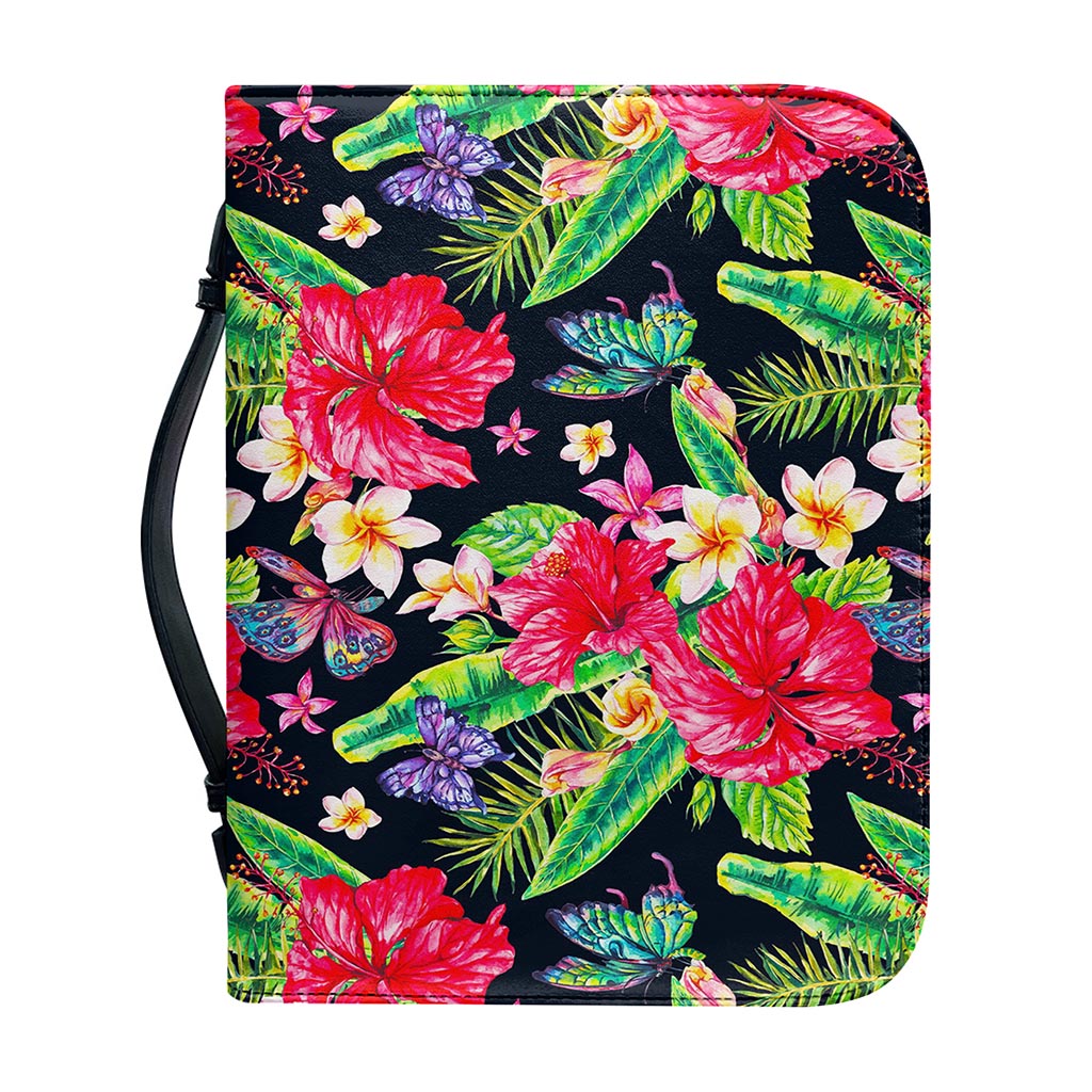 Exotic Hibiscus Flowers Pattern Print Leather Bible Cover