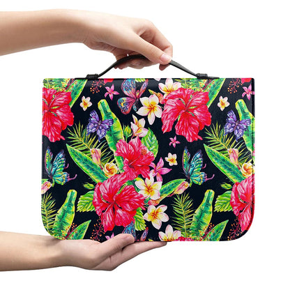 Exotic Hibiscus Flowers Pattern Print Leather Bible Cover
