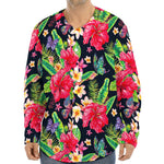 Exotic Hibiscus Flowers Pattern Print Long Sleeve Baseball Jersey