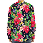 Exotic Hibiscus Flowers Pattern Print Long Sleeve Baseball Jersey