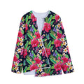 Exotic Hibiscus Flowers Pattern Print Long Sleeve Short Coat