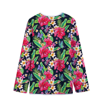 Exotic Hibiscus Flowers Pattern Print Long Sleeve Short Coat