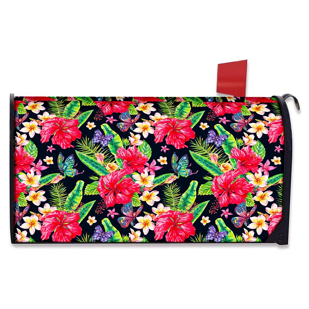 Exotic Hibiscus Flowers Pattern Print Mailbox Cover