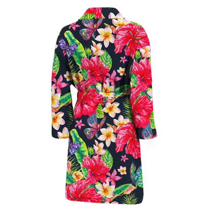 Exotic Hibiscus Flowers Pattern Print Men's Bathrobe