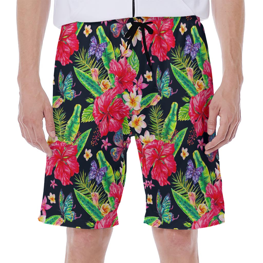 Exotic Hibiscus Flowers Pattern Print Men's Beach Shorts