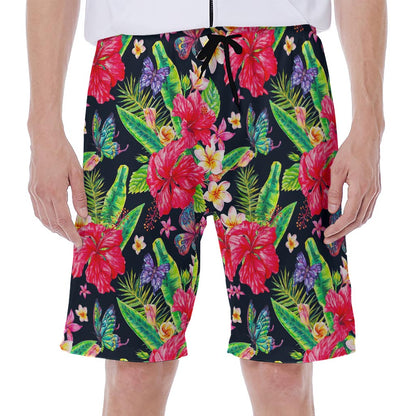 Exotic Hibiscus Flowers Pattern Print Men's Beach Shorts