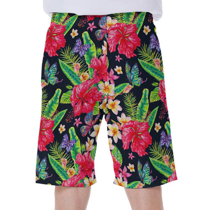 Exotic Hibiscus Flowers Pattern Print Men's Beach Shorts