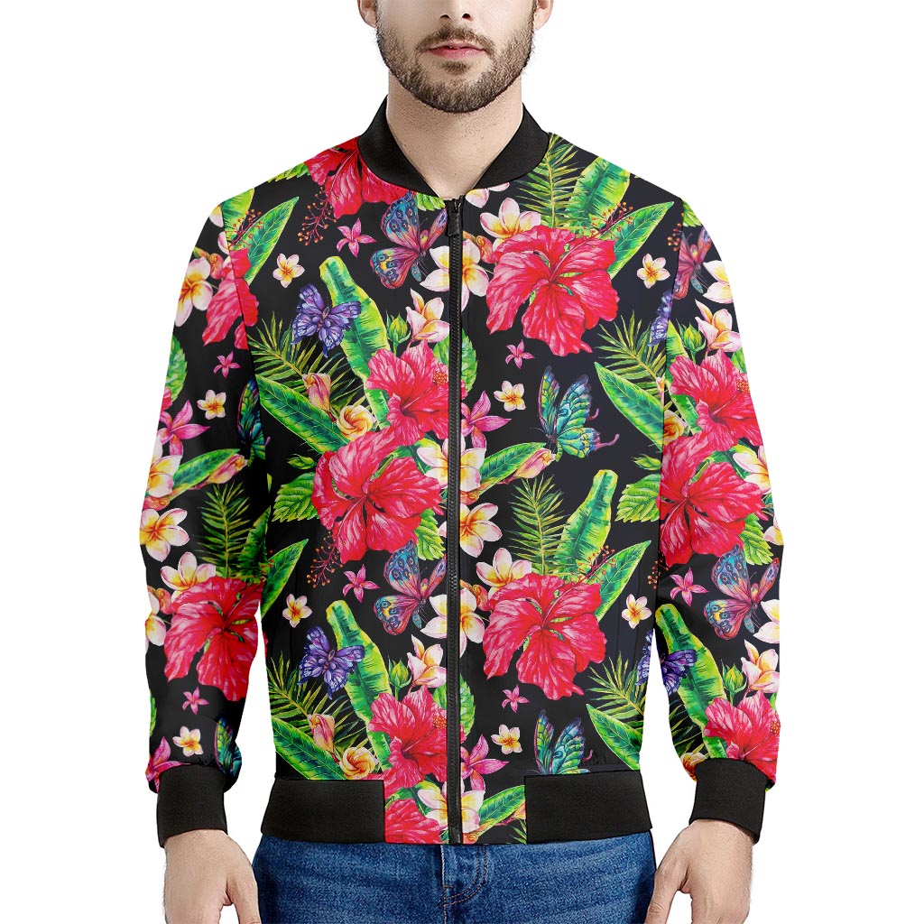 Exotic Hibiscus Flowers Pattern Print Men's Bomber Jacket