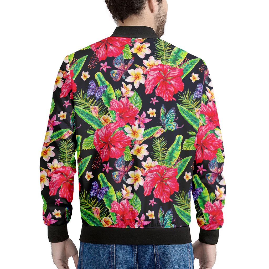 Exotic Hibiscus Flowers Pattern Print Men's Bomber Jacket