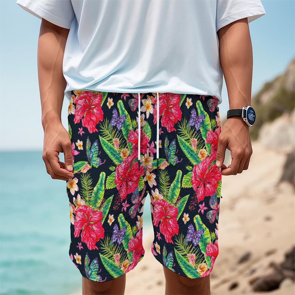 Exotic Hibiscus Flowers Pattern Print Men's Cargo Shorts