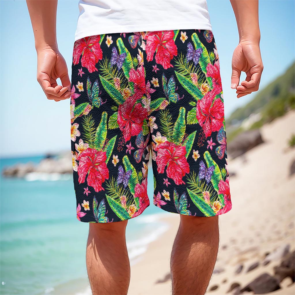 Exotic Hibiscus Flowers Pattern Print Men's Cargo Shorts