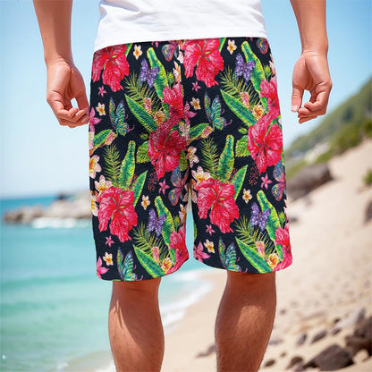 Exotic Hibiscus Flowers Pattern Print Men's Cargo Shorts