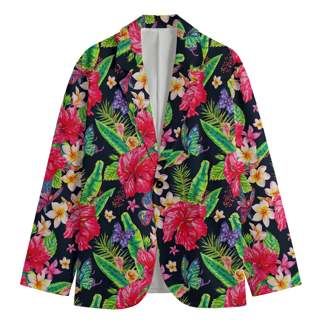 Exotic Hibiscus Flowers Pattern Print Men's Cotton Blazer