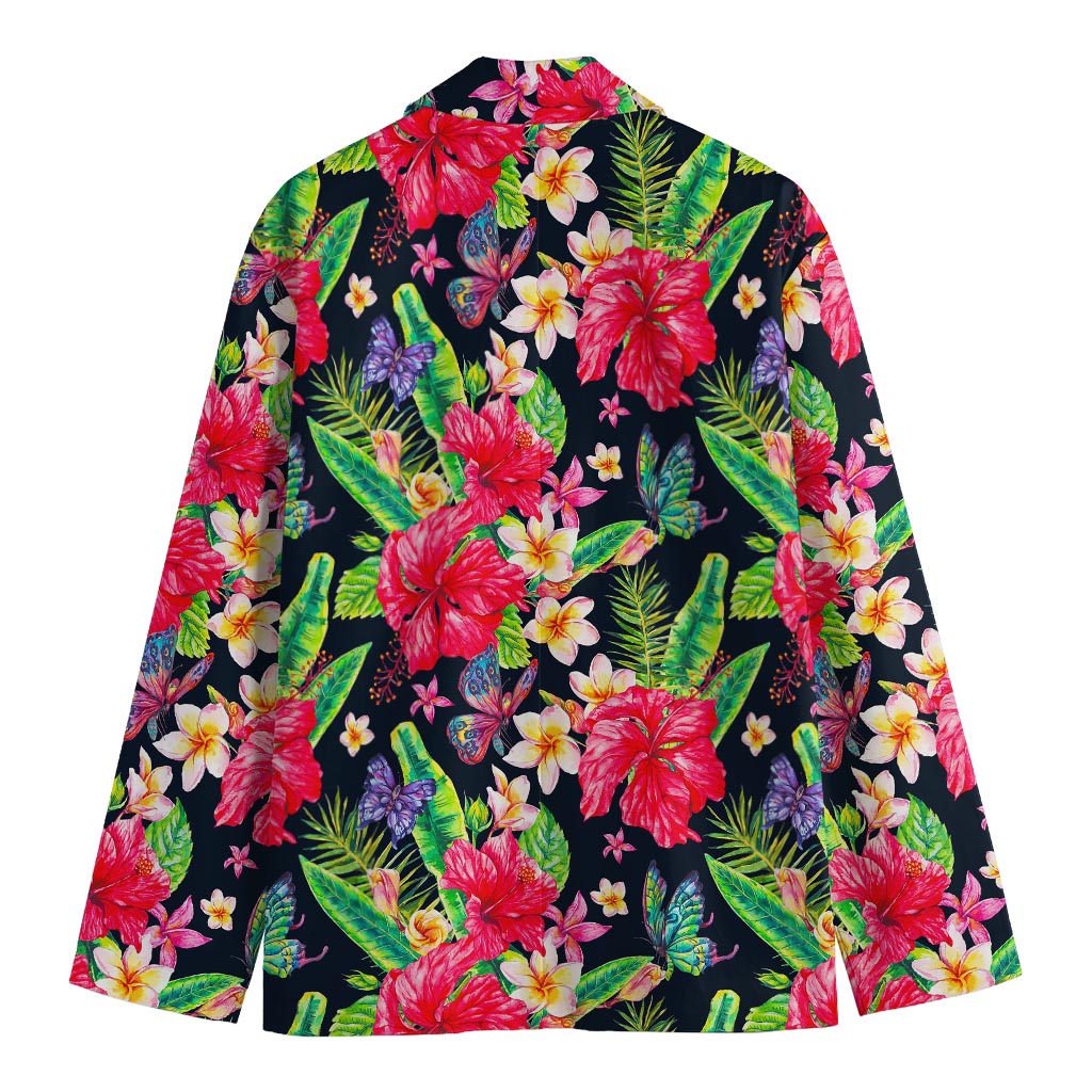 Exotic Hibiscus Flowers Pattern Print Men's Cotton Blazer