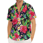 Exotic Hibiscus Flowers Pattern Print Men's Deep V-Neck Shirt
