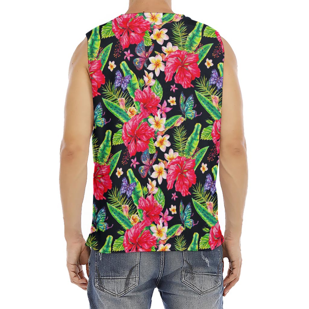 Exotic Hibiscus Flowers Pattern Print Men's Fitness Tank Top