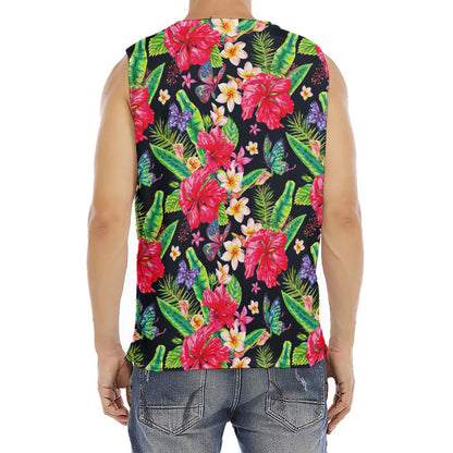 Exotic Hibiscus Flowers Pattern Print Men's Fitness Tank Top