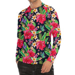 Exotic Hibiscus Flowers Pattern Print Men's Long Sleeve Rash Guard