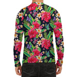 Exotic Hibiscus Flowers Pattern Print Men's Long Sleeve Rash Guard