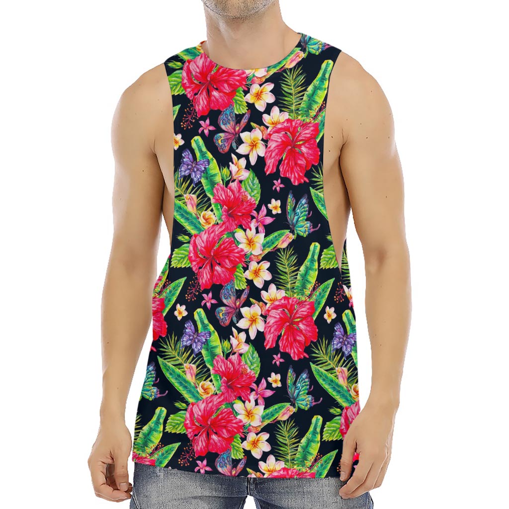 Exotic Hibiscus Flowers Pattern Print Men's Muscle Tank Top
